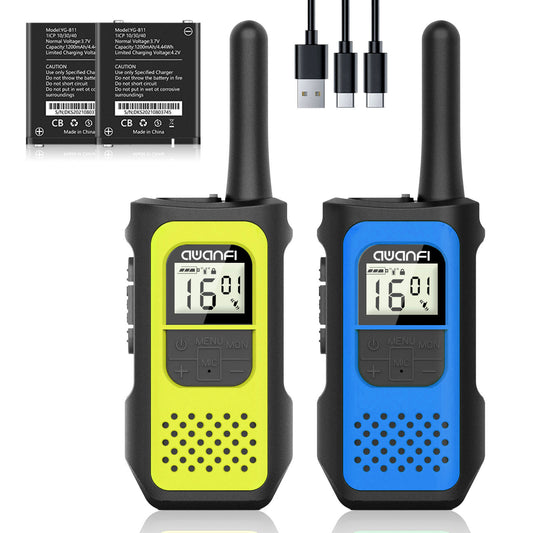 AWANFI Walkie Talkies 2 Pack, Rechargeable 2 Way Radios Walkie Talkies Long Range, Walkie Talkie Set for Adults Kids (Yellow, Blue)