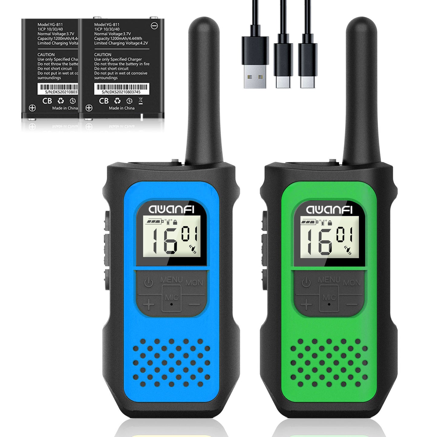 AWANFI Walkie Talkies 2 Pack, Rechargeable 2 Way Radios Walkie Talkies Long Range, Walkie Talkie Set for Adults Kids (Green, Blue)