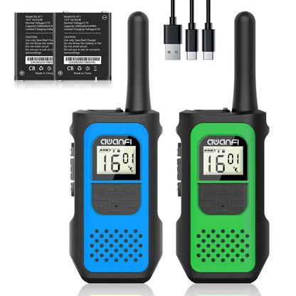 AWANFI Walkie Talkies 2 Pack, Rechargeable 2 Way Radios Walkie Talkies Long Range, Walkie Talkie Set for Adults Kids (Green, Blue)
