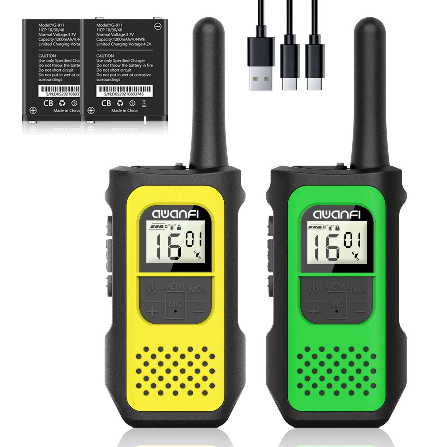 AWANFI 22 FRS Channel Rechargeable Walkie Talkies for Adults, Two-Way Radio (2 Pack)