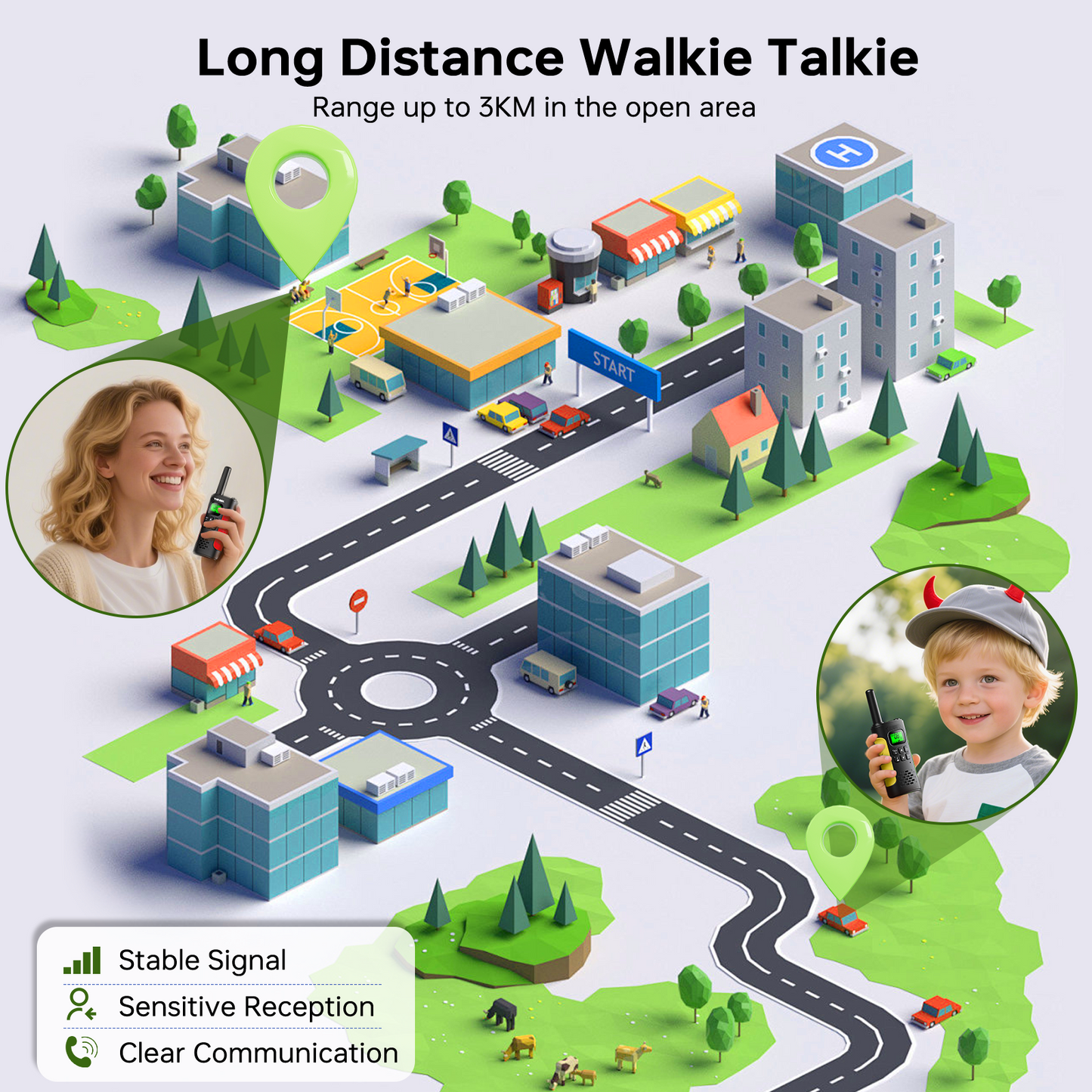 Walkie Talkies for Adults 3 pack with Two Way Radios, Kids Walkie Talkie Rechargeable Long Range, with LED Light, 22 FRS Channels
