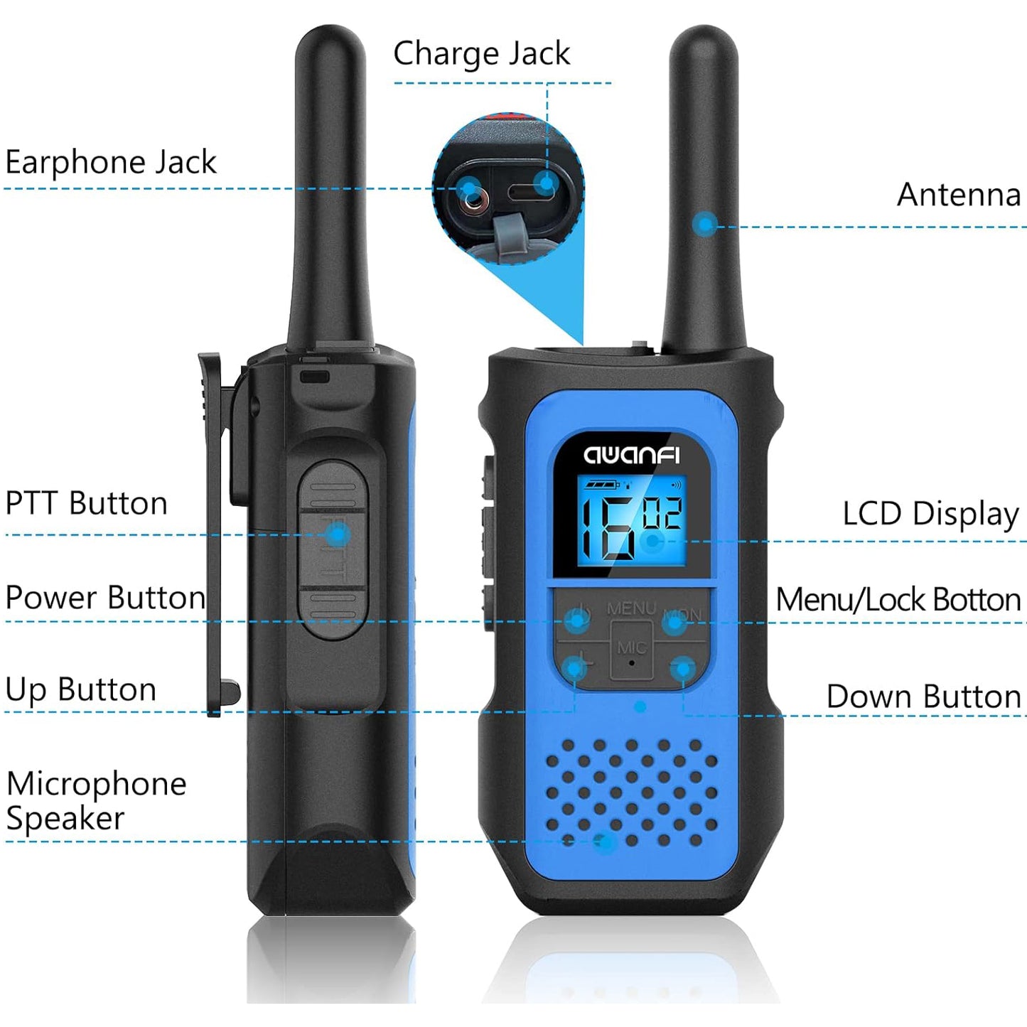 AWANFI Walkie Talkies 4 Pack for Adults, Rechargeable Kids Two Way Radios for Outdoor Adventures