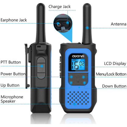 AWANFI Walkie Talkies 4 Pack for Adults, Rechargeable Kids Two Way Radios for Outdoor Adventures