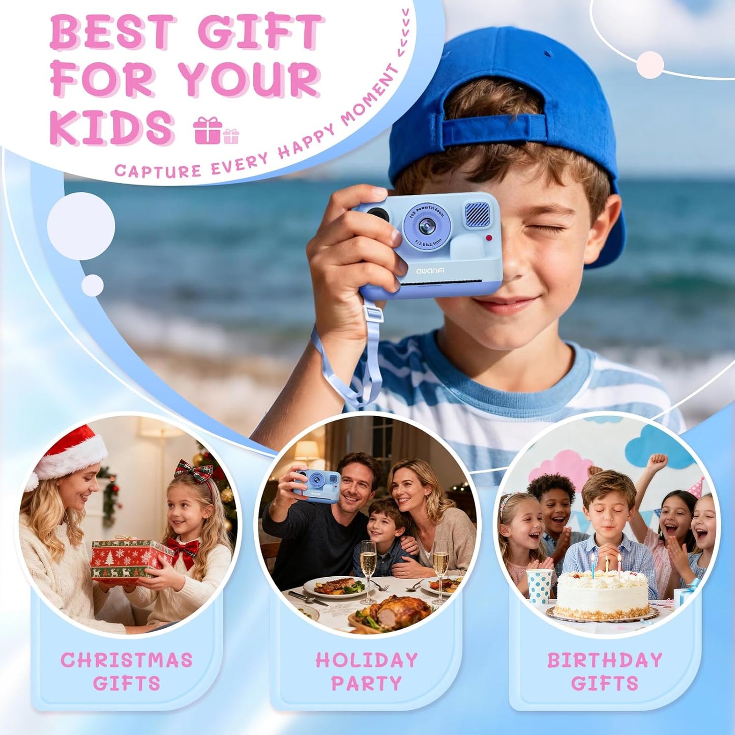 AWANFI Kids Camera Instant Print Toys, 48MP Kids Digital Camera with 1080P Video, 32GB SD Card & 3 Rolls Printing Paper, Fun Instant Print Camera for Kids Ages 3-16, Perfect Christmas & Birthday Gift