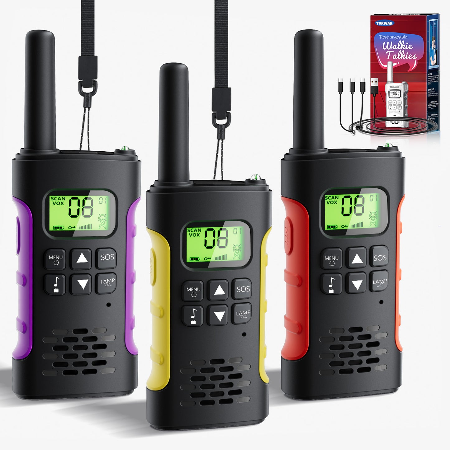 Walkie Talkies for Adults 3 pack with Two Way Radios, Kids Walkie Talkie Rechargeable Long Range, with LED Light, 22 FRS Channels