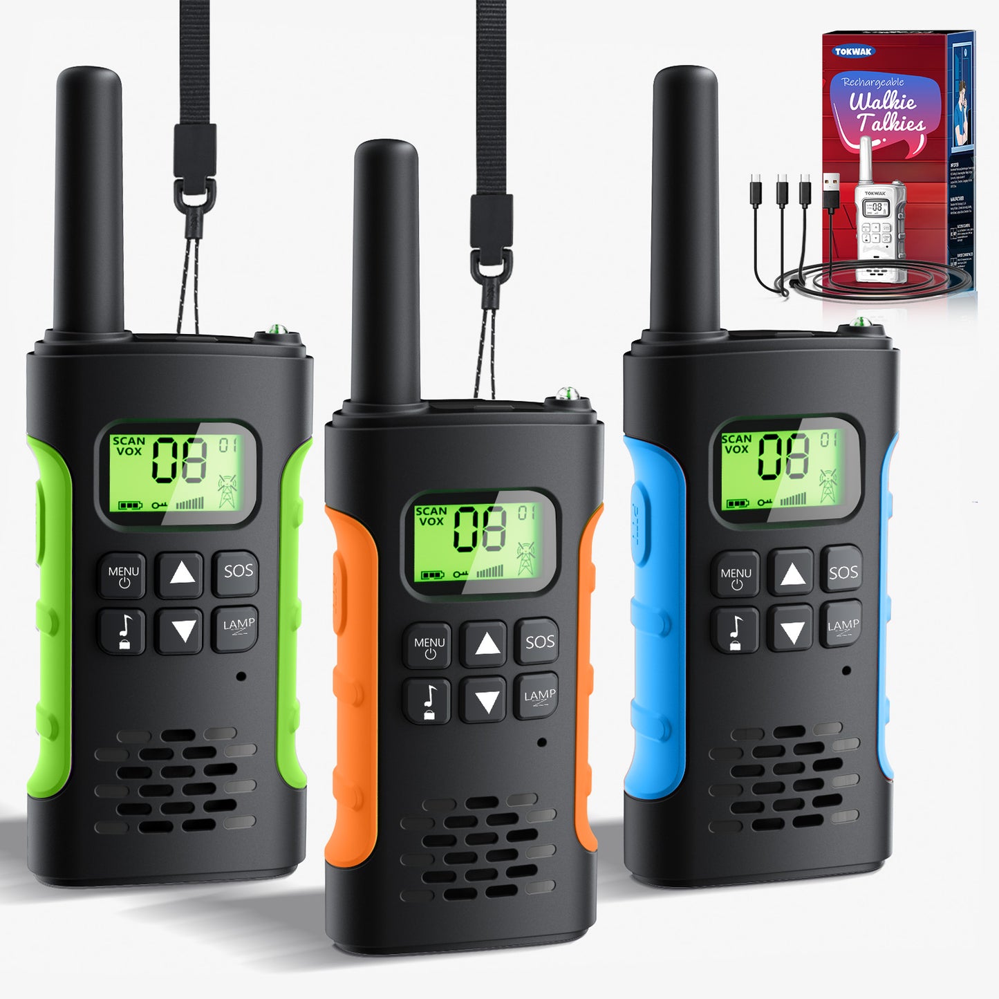 Walkie Talkies, Walkie Talkie for Kids Adults Rechargeable 3 pack, Family Two Way Radio Long Range with LED Flashlight Lanyard