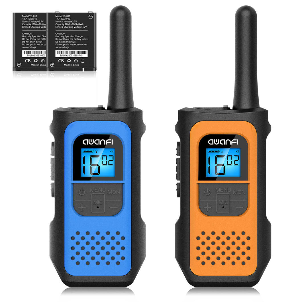AWANFI Walkie Talkies for Adults 2 Pack, Rechargeable Long Range Walkie Talkie 2 Way Radios 16 Channels VOX Scan LCD Display with Li-ion Battery Type-C Cable for Gift Family Camping Hiking