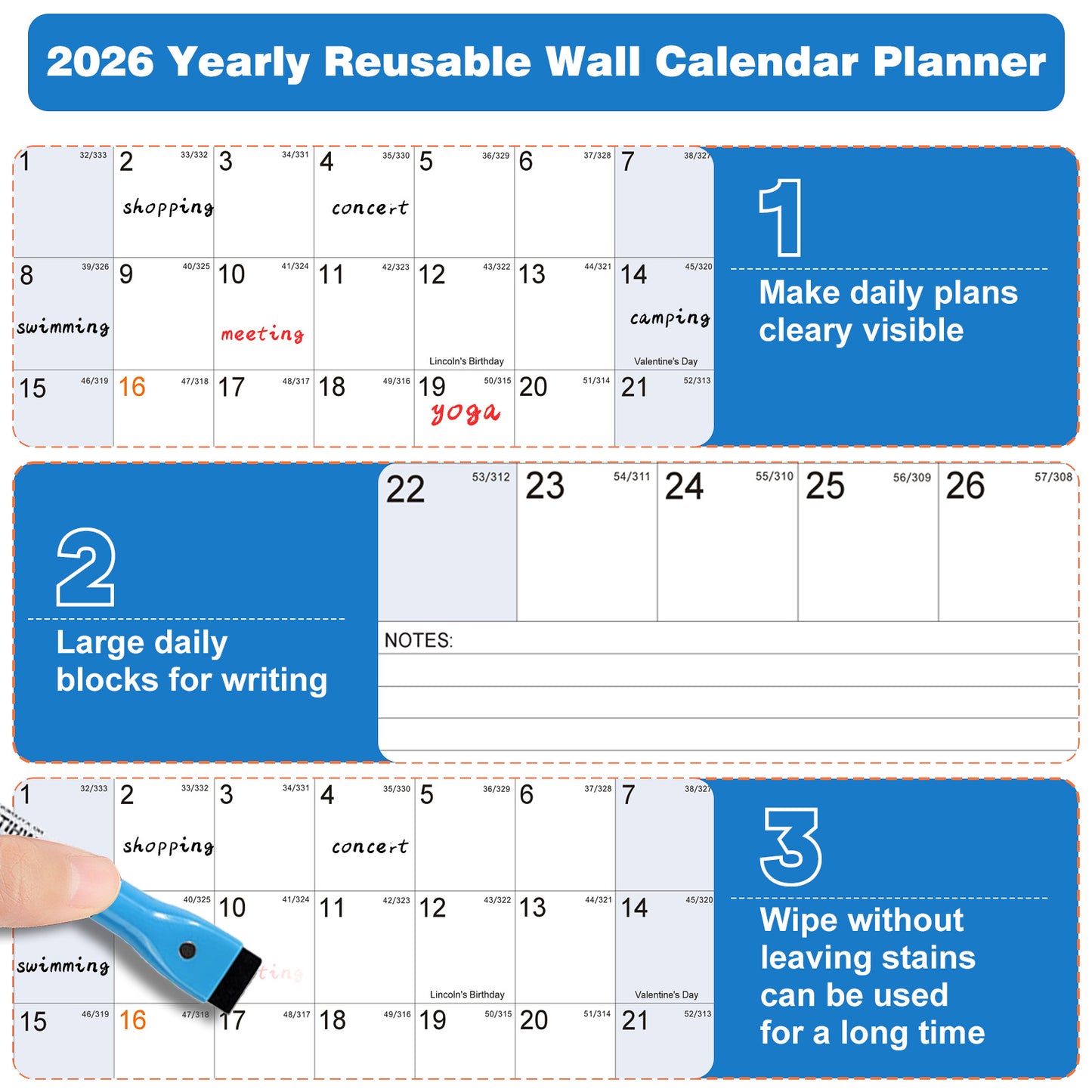 AWANFI 2026 Extra Large Dry Erase Calendar for Wall - 48'' x 32'', Erasable & Reusable Wall Calendar, Monthly Calendar Planner for Home, Office and Classroom
