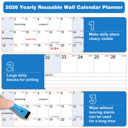 AWANFI 2026 Extra Large Dry Erase Calendar for Wall - 48'' x 32'', Erasable & Reusable Wall Calendar, Monthly Calendar Planner for Home, Office and Classroom