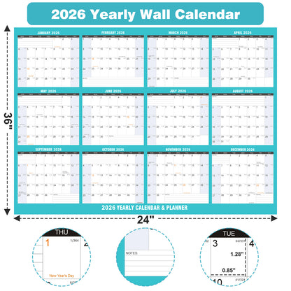 AWANFI 2026 Dry Erase Calendar for Wall - 36'' x 24'', Erasable & Reusable Laminated Monthly Calender with Ample Space Great for Office, Classroom, Home