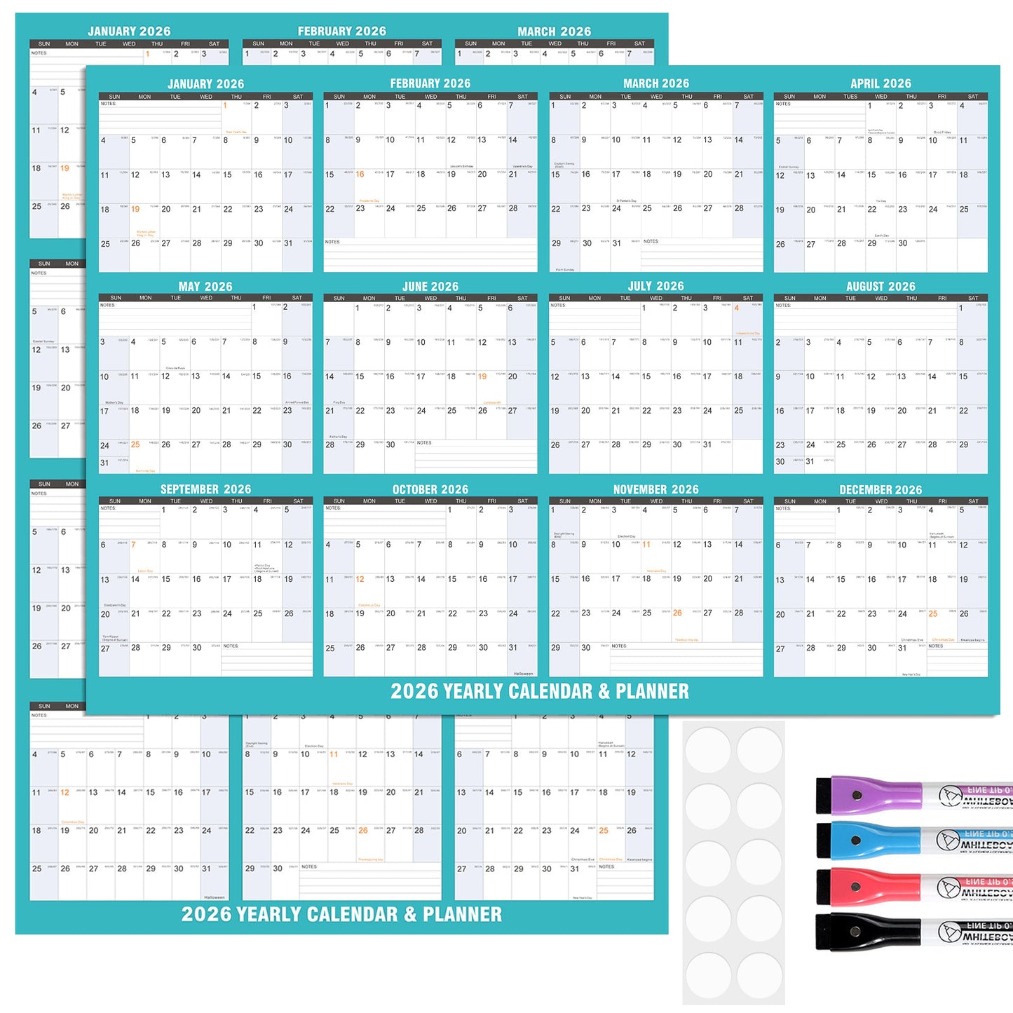 AWANFI 2026 Dry Erase Calendar for Wall - 36'' x 24'', Erasable & Reusable Laminated Monthly Calender with Ample Space Great for Office, Classroom, Home