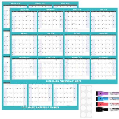 AWANFI 2026 Dry Erase Calendar for Wall - 36'' x 24'', Erasable & Reusable Laminated Monthly Calender with Ample Space Great for Office, Classroom, Home
