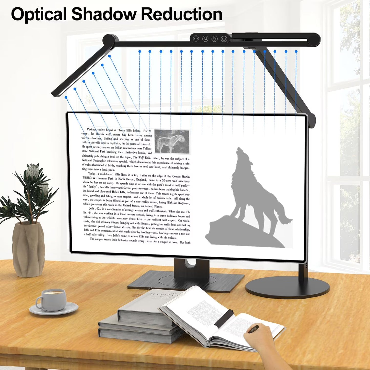 Desk Lamp, 24W LED Desk Light for Home Office, Auto Stepless Dimming and Tempering Table Light with Base, for Architect Drafting Design(Black)
