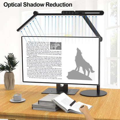 Desk Lamp, 24W LED Desk Light for Home Office, Auto Stepless Dimming and Tempering Table Light with Base, for Architect Drafting Design(Black)