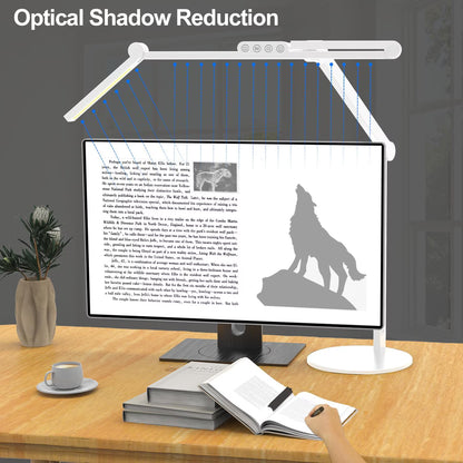 Desk Lamp, 24W LED Desk Light for Home Office, Auto Stepless Dimming and Tempering Table Light with Base, for Architect Drafting Design(White)