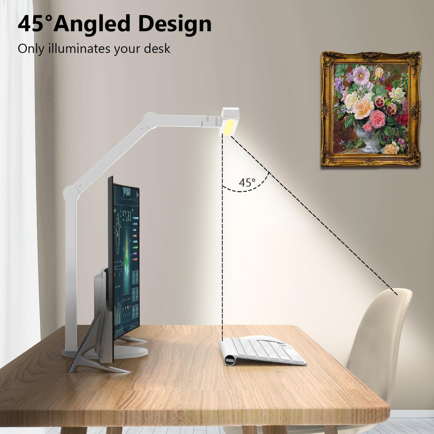 Desk Lamp, 24W LED Desk Light for Home Office, Auto Stepless Dimming and Tempering Table Light with Base, for Architect Drafting Design(White)
