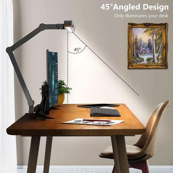 LED Desk Lamp for Home Office - 24W 1500LM Desk Lamps with Clamp Architect Table Lamp Adjustable Head Stepless Dimming Work Light(Black)