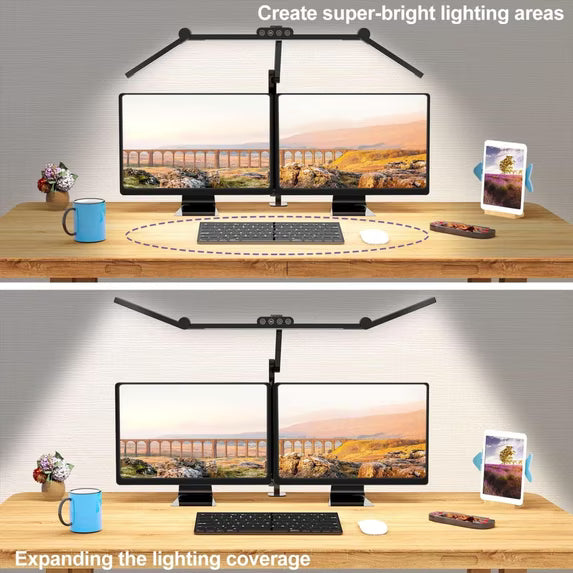 LED Desk Lamp for Home Office - 24W 1500LM Desk Lamps with Clamp Architect Table Lamp Adjustable Head Stepless Dimming Work Light(Black)