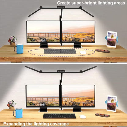 LED Desk Lamp for Home Office - 24W 1500LM Desk Lamps with Clamp Architect Table Lamp Adjustable Head Stepless Dimming Work Light(Black)