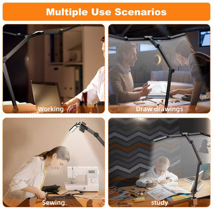 LED Desk Lamp for Home Office - 24W 1500LM Desk Lamps with Clamp Architect Table Lamp Adjustable Head Stepless Dimming Work Light(Black)