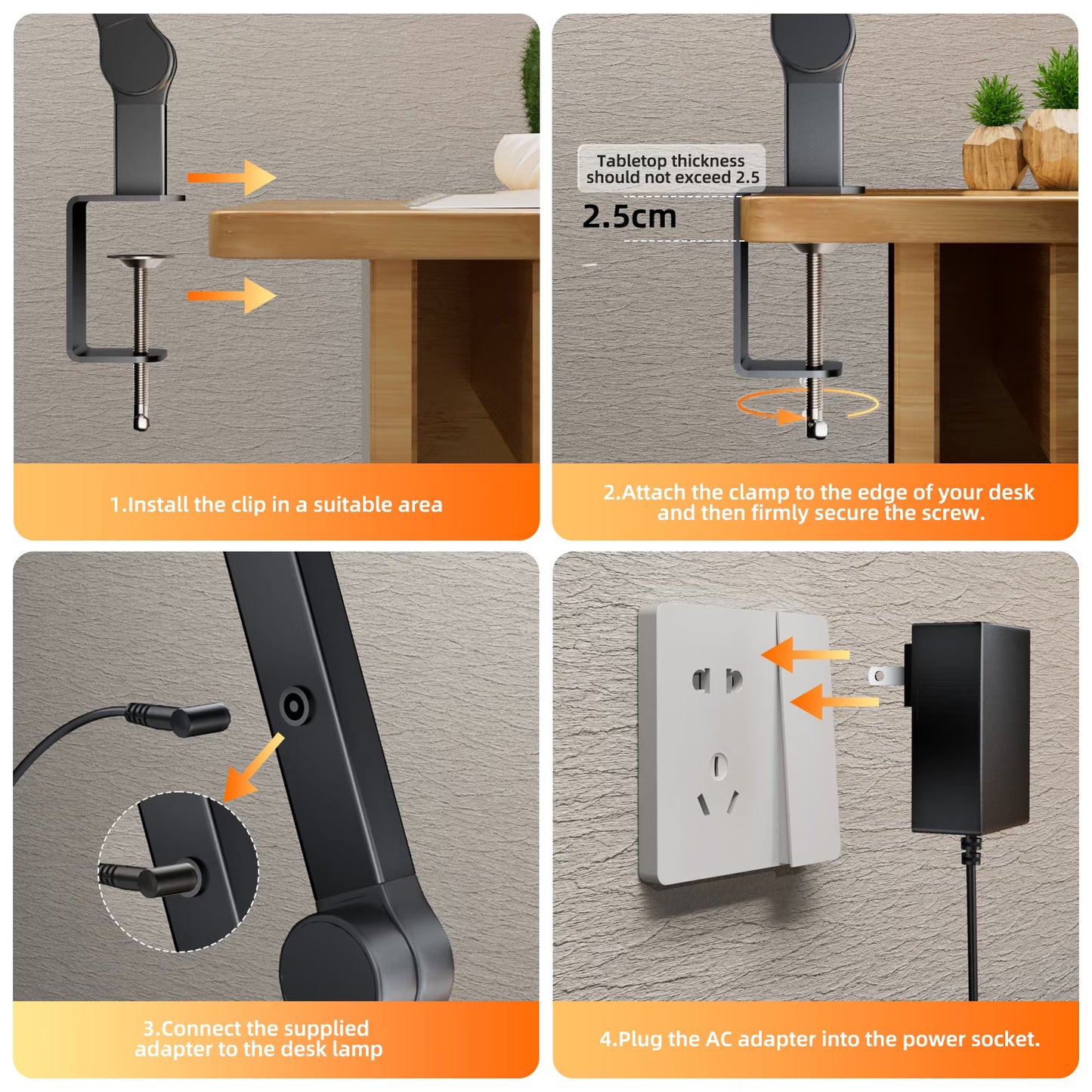 LED Desk Lamp for Home Office - 24W 1500LM Desk Lamps with Clamp Architect Table Lamp Adjustable Head Stepless Dimming Work Light(Black)