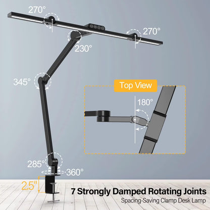 LED Desk Lamp for Home Office - 24W 1500LM Desk Lamps with Clamp Architect Table Lamp Adjustable Head Stepless Dimming Work Light(Black)