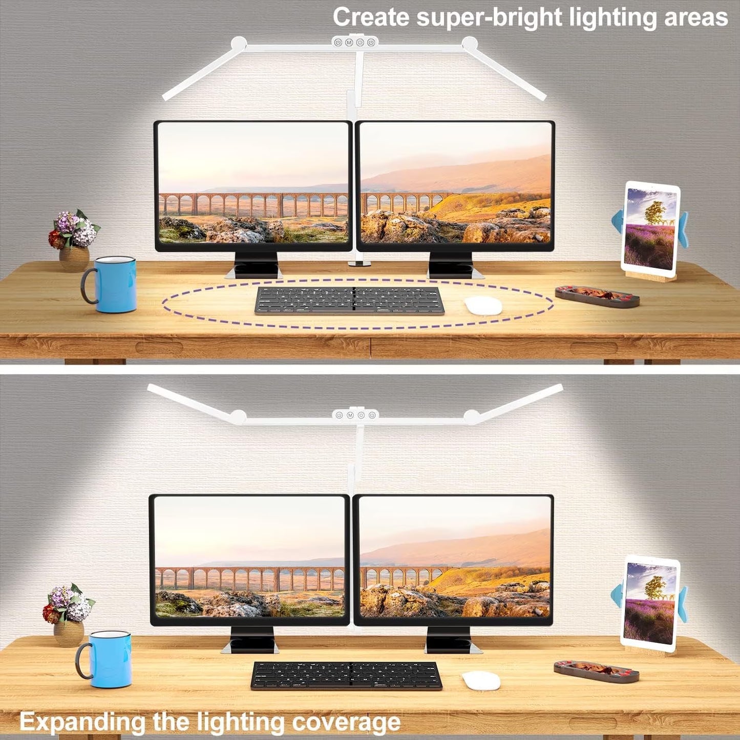 LED Desk Lamp for Home Office - 24W 1500LM Desk Lamps with Clamp Architect Table Lamp Adjustable Head Stepless Dimming Work Light (White)