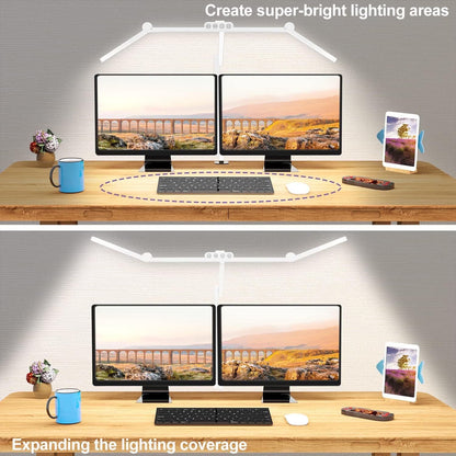 LED Desk Lamp for Home Office - 24W 1500LM Desk Lamps with Clamp Architect Table Lamp Adjustable Head Stepless Dimming Work Light (White)