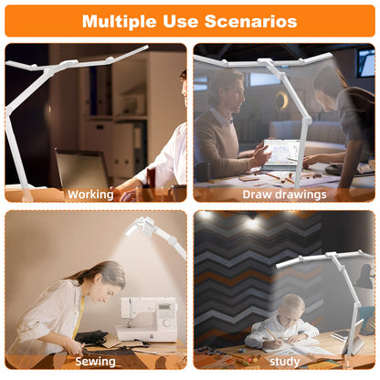 LED Desk Lamp for Home Office - 24W 1500LM Desk Lamps with Clamp Architect Table Lamp Adjustable Head Stepless Dimming Work Light (White)