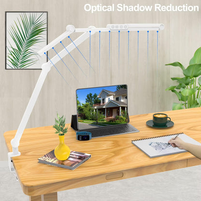 LED Desk Lamp for Home Office - 24W 1500LM Desk Lamps with Clamp Architect Table Lamp Adjustable Head Stepless Dimming Work Light (White)