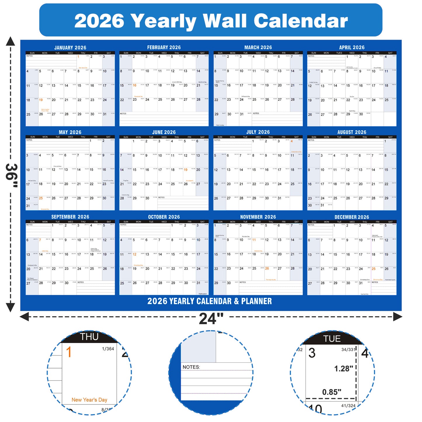 AWANFI 2026 Extra Large Dry Erase Calendar for Wall - 48'' x 32'', Erasable & Reusable Wall Calendar, Monthly Calendar Planner for Home, Office and Classroom