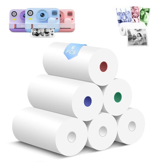 AWANFI Instant Print Camera Paper, 6 Rolls Refill Paper , Instant Camera Color Print Paper, 3xBlack, 1x Blue, 1xGreen, 1xRed (57x30mm)