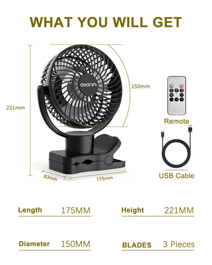 5000mAh Battery Operated Oscillating Fan with Remote, Rechargeable Camping Fan with LED Light, 4 Speeds, Power Bank, Hanging Hook, Clip On Fan for Tent, Desk, Stroller, Camping, Office, Home