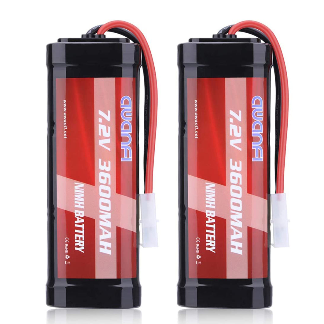 AWANFI 7.2V 3600mAh RC Battery High Capacity NiMH Battery with Tamiya Connector for RC Car RC Truck RC Boat Traxxas LOSI Associated HPI Kyosho Tamiya Quadcopter Drone Hobby(2 Pack)