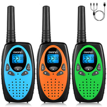 Load image into Gallery viewer, AWANFI Walkie Talkies for Kids 3 Pack, Rechargeable Walkie Talkies Long Range with 22 Channel 1200mAh Li-ion Battery Type-C Cable, Portable FRS Walky Talky 2 Way Radios for Boys Girls Toy Gift
