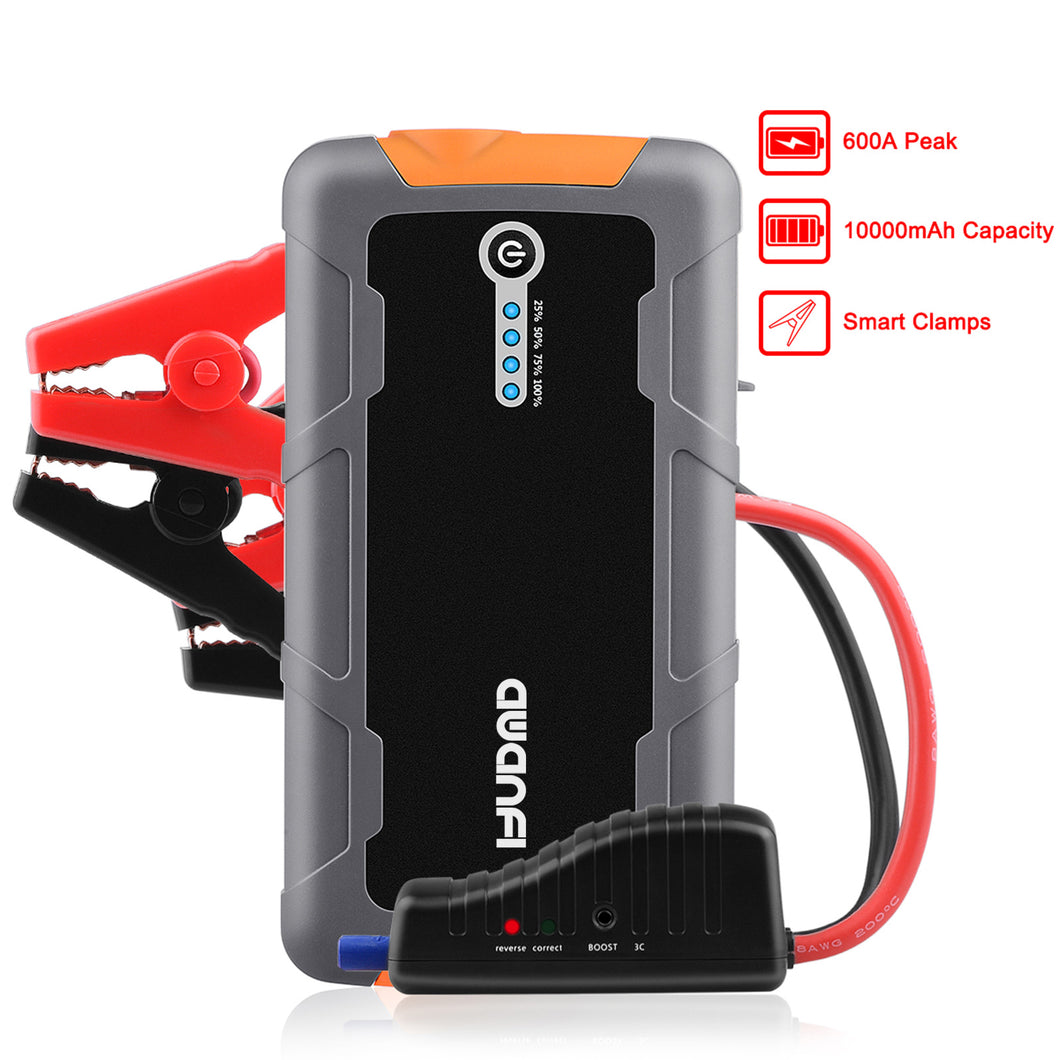 AWANFI Portable Car Jump Starter 600A Peak 10000mAh(up to 5.2L Gas, 3.0L Diesel engine) Portable Power Pack With Dual USB Outputs And Built-in LED Flashlight For Emergency