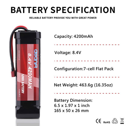 AWANFI 8.4V 4200mAh 7-Cell NiMH Flat Pack Battery with Deans Plug for Most 1/10 Scale RC Car (8.4V 4200mAh Flat 2 Pack)