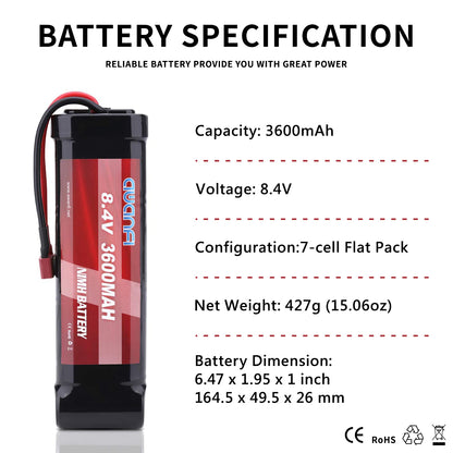AWANFI 8.4V NiMH Battery 3600mAh 7-Cell Flat Pack RC Battery with Deans Plug for Most 1/10 Scale RC Car RC Truck RC Boat Traxxas LOSI Associated HPI Kyosho Tamiya Battery (2 Pack)