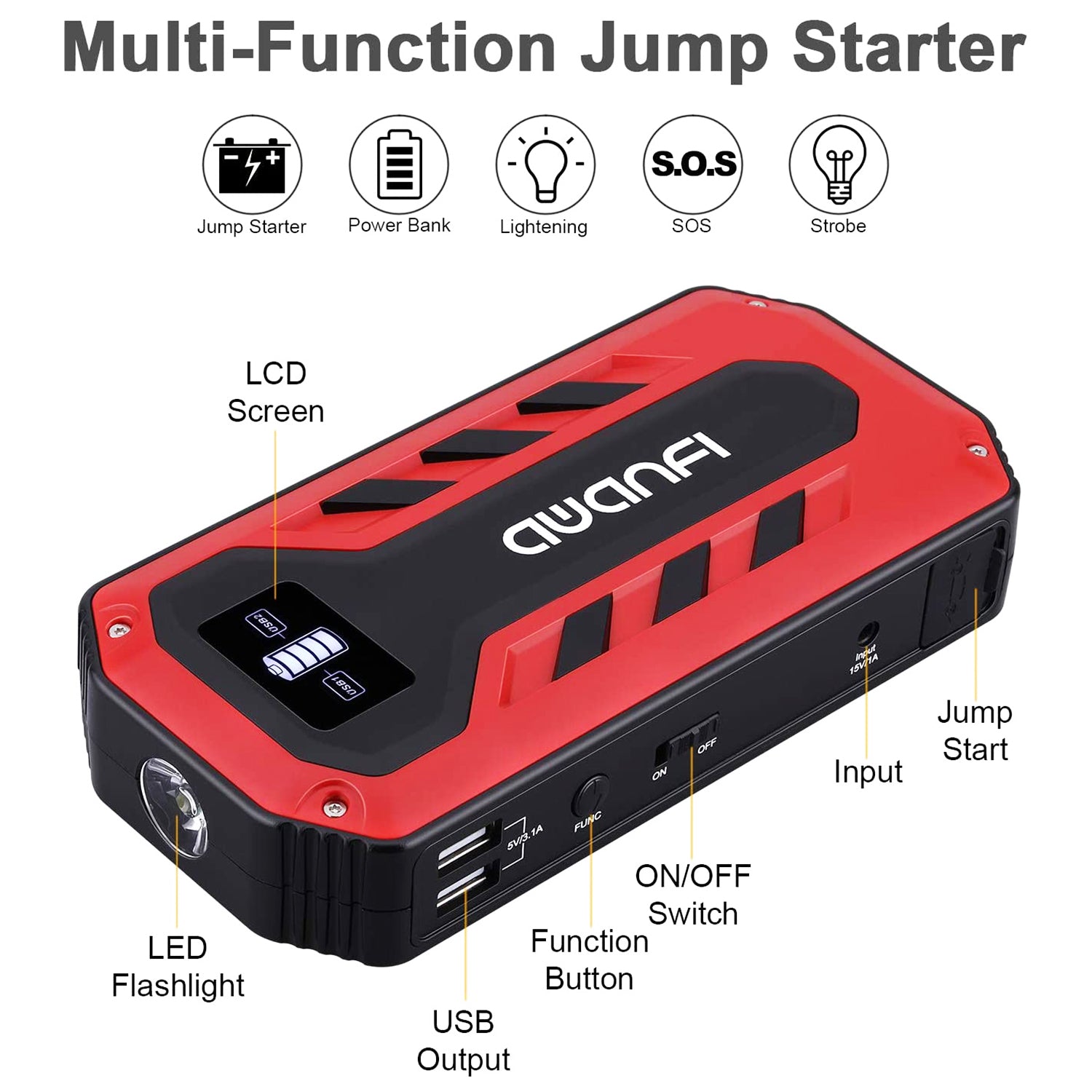 Emergency Tools 800A Portable Power Bank Jumper Jumpstarter