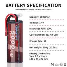 Load image into Gallery viewer, AWANFI 2S Lipo Battery 7.4V 5000mAh 100C RC Battery Pack with Dean-Style T Connector for RC Car Trucks 1/8 1/10 RC Vehicles RC Airplane Helicopter Boat Hobby(2 Pack)
