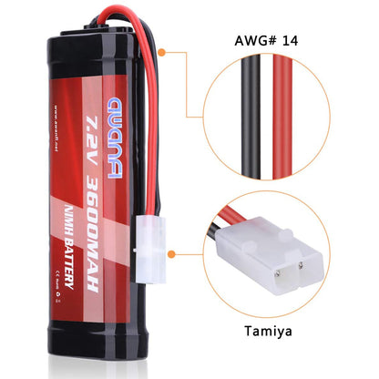 AWANFI 7.2V 3600mAh RC Battery High Capacity NiMH Battery with Tamiya Connector for RC Car RC Truck RC Boat Traxxas LOSI Associated HPI Kyosho Tamiya Quadcopter Drone Hobby(2 Pack)