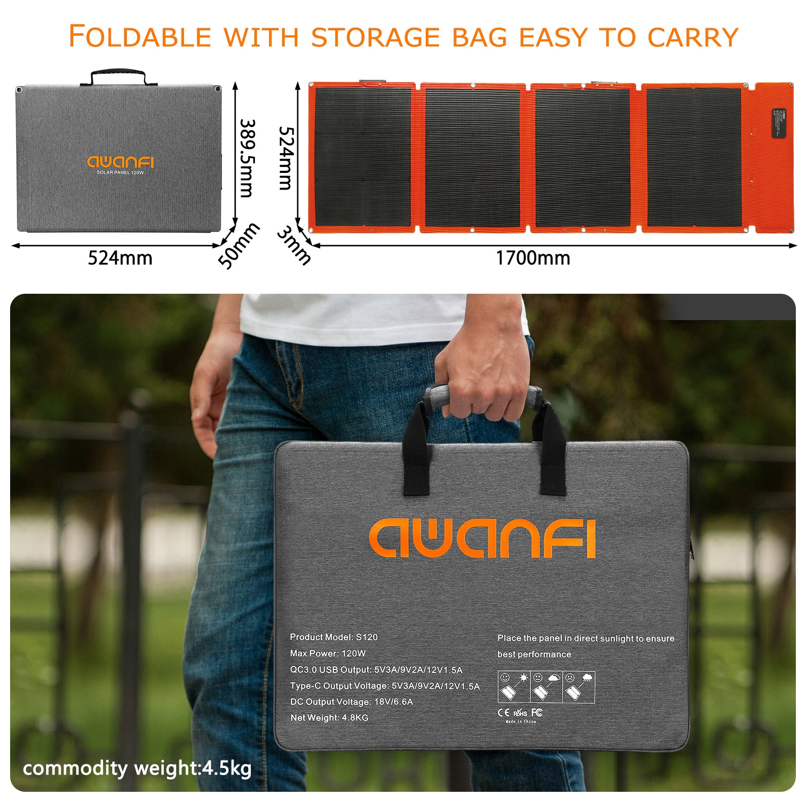 AWANFI Solar Panel 120W Integrated Single Crysta Solar Panel IP67 – awanfi