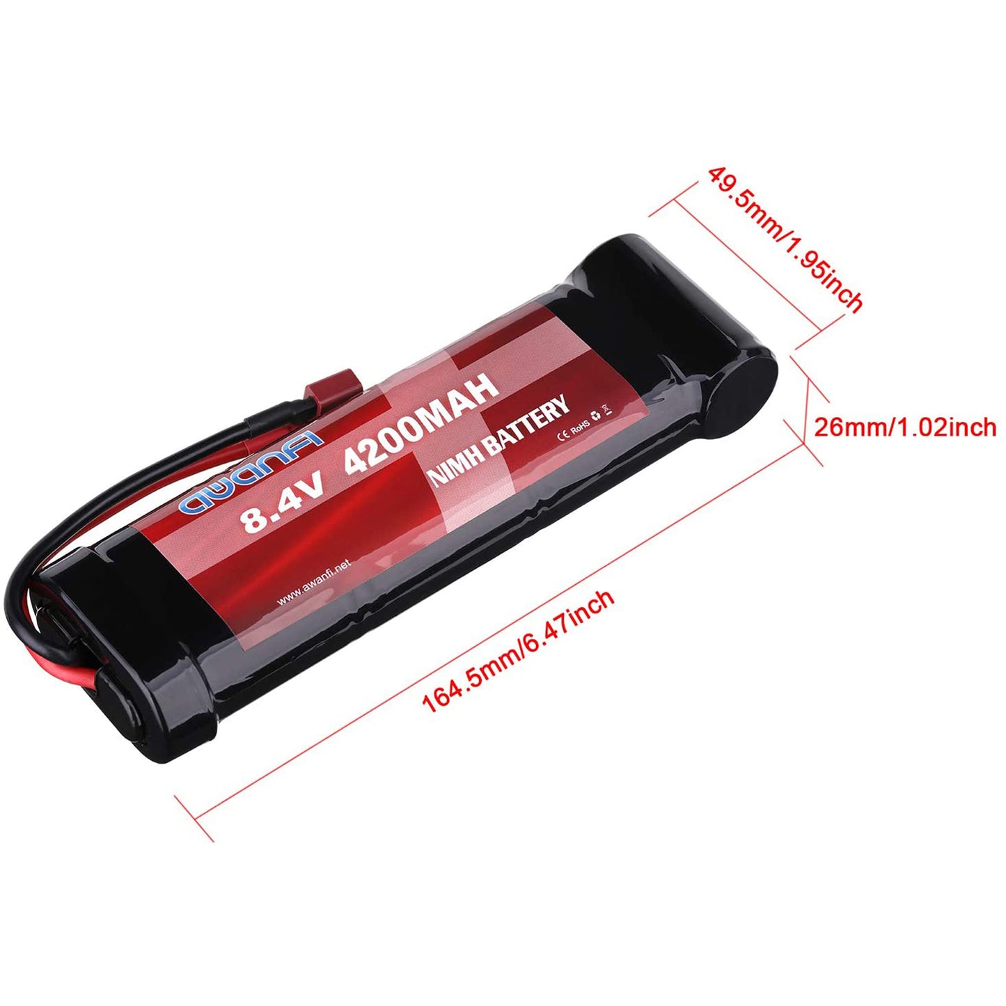 AWANFI 8.4V 4200mAh 7-Cell NiMH Flat Pack Battery with Deans Plug for Most 1/10 Scale RC Car (8.4V 4200mAh Flat 2 Pack)