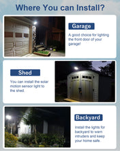 Load image into Gallery viewer, Solar Motion Lights Outdoor, Solar Powered Outdoor Lights Waterproof, Solar Security Lights with Motion Sensor, 1000LM 168 LEDs Flood Light for Outside, Garden, Yard, 2 Pack
